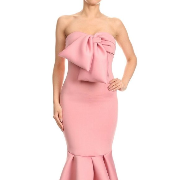 LA Fatima Pink Ruffle Midi Strapless Party Dress - Picture 1 of 5